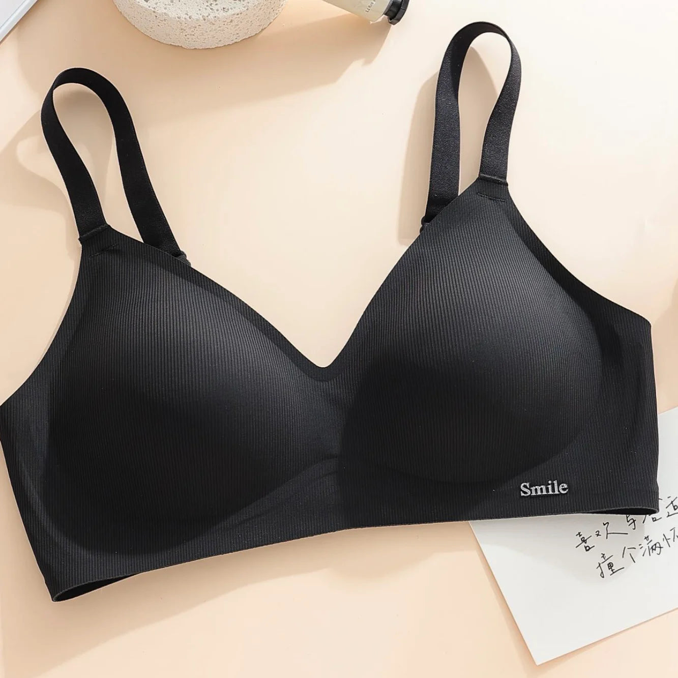 CAITING Beautiful Back Latex Cup Bra One-piece Seamless Bra Women Wireless Push Up Underwear Sexy Deep V Padded Bralette Female