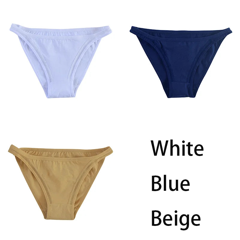 3Pcs/set Women Cotton Panties Female Mesh Underpants Solid Color Bikini Briefs Underwear Ladies Sexy Panty Girls Lingerie
