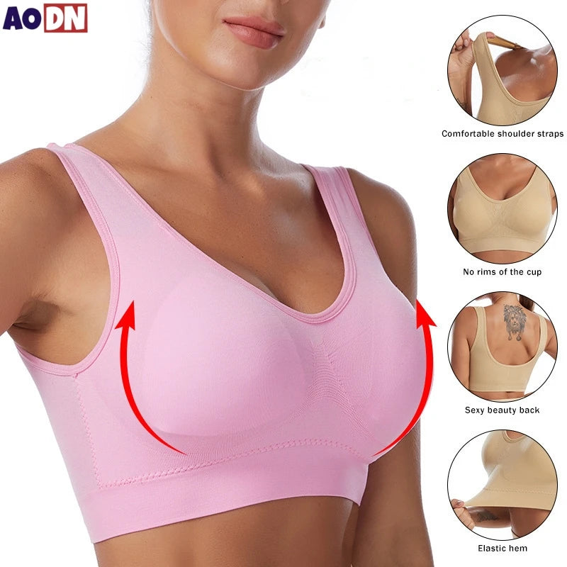 S-7XL Sports Yoga Shockproof Women's Bra Removable Breast Pad Bralette Sexy Elastic Beautiful Back Tops Comfort Cotton Sleep Bra