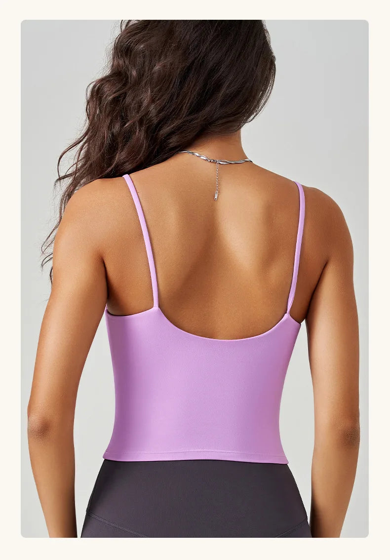 U-Neck Fitness Vest Women Yoga Crop Tops Sports Bra With Fixed Cups Stretchy Soft Gym Workout Tank Tops Women Sleeveless Shirts