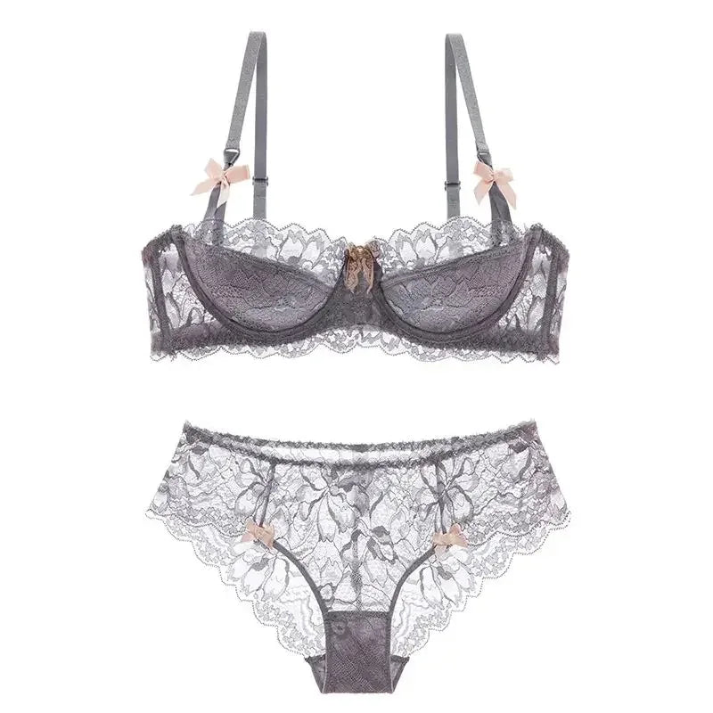 MOYISU Rabbit Ear AB Cup Pure Desire Girl Bra Set | Pull-up Bra with Bow | Breathable French lace Bra | Anti-slip Cup Date Night