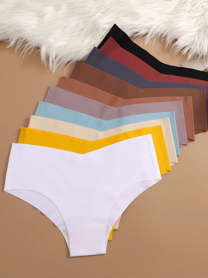 10pcs Hot Sale Women's Panties Seamless Underwear Ultra-thin Solid Briefs Female V-Waist 10 Colors panty Silk Lingerie Wholesale