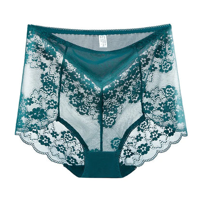 Women High Waist Plus Size Panties Sexy Lace Mesh Floral Transparent Briefs Fashion Underpants Lingerie  Seamless Underwear