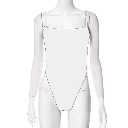 Y2k Streetwear Tops Thin Shoulder Strap Fashion Bodysuit New Women Slim Fit Short Patchwork Backless Pure Colour Hollow Jumpsuit