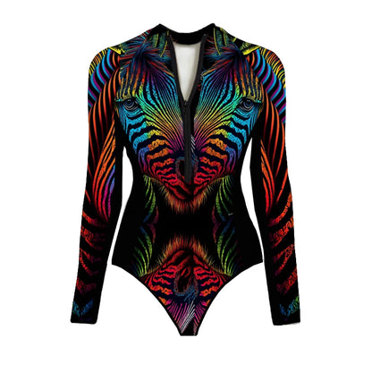 One Piece Swimsuit Long Sleeve Zip Front Blue White One Piece Surf Swimsuit and Sarong Swimwear Slimming Bathing Suit Beach Wear