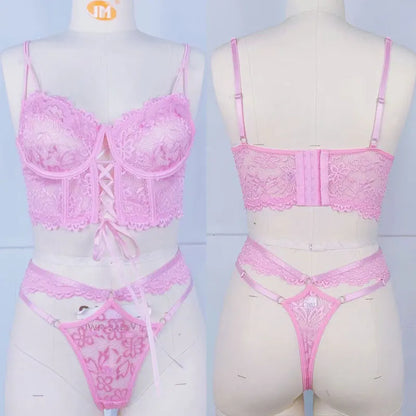 Sexy Bikini Set Lace Hollow Out Beachwear Thong Push Up Brazilian Lingerie Set Elegant Ladies Micro Bikini Swimsuit Costumes