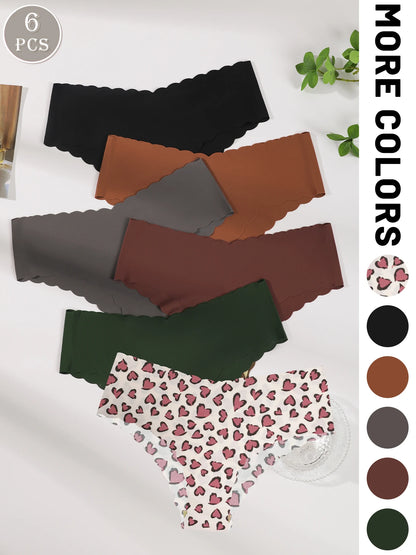 6-Pack Women's Underwear, Solid Color and Printed Mix, Seamless, Bare-Feel, Sexy and Comfortable Bikini Panties