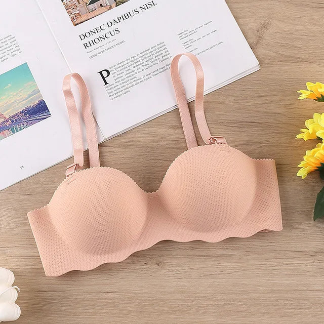 Thin One-piece Seamless Women's Bra Detachable Shoulder Straps Gathered Bralette Comfortable Without Steel Ring Sleep Brassiere