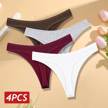 4PCS/Set Seamless Cotton Panties for Women Sexy Low Rise Thong G-String Panty Female V-Waist Breathable Underwear Soft Lingerie