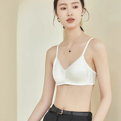 93% Mulberry Silk Women's Bralette Wireless Padded Bra Super Soft Lightly Lined Comfort Everyday Basic Deep V-Neck T-Shirt Bra