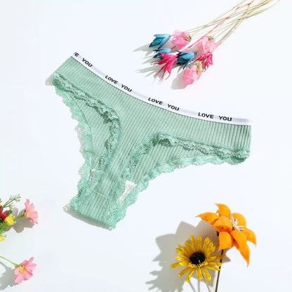 3Pcs/Lot Lace Thong Women's Tanga Low Waist Sexy Lingeries Cotton Panties Laides T Back Pants Girls Underwear Female Underpants