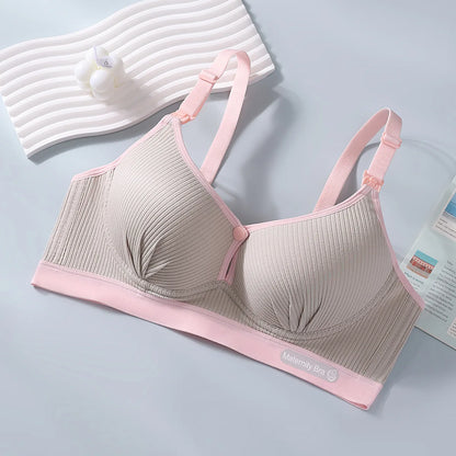 New Pure Cotton Double Button Breastfeeding Bra With Thin Gathered Anti Sagging No Steel Ring Soft Comfortable Women's Underwear