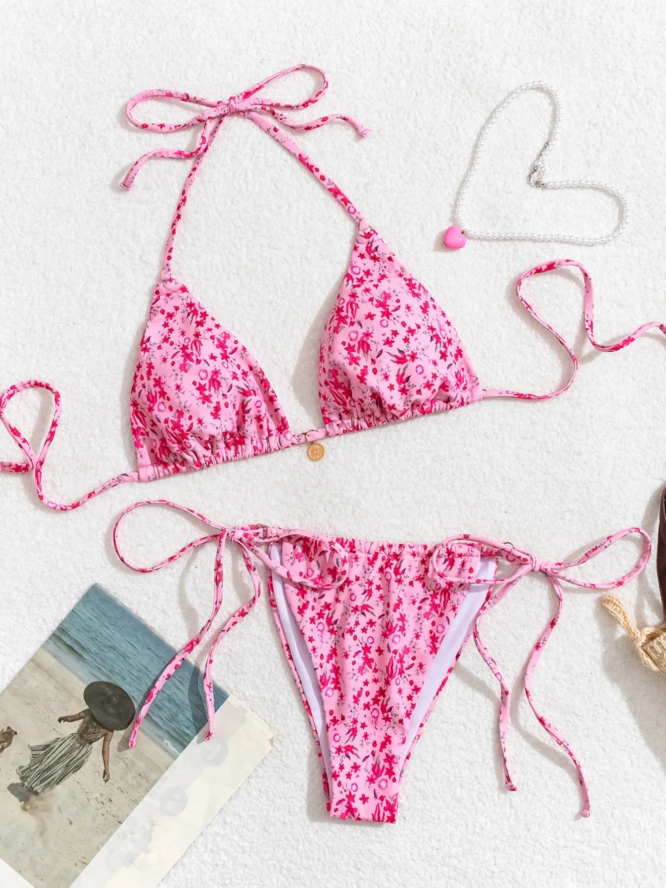 2025 New Women's Bikini Set  Adjustable Tie Side Bandage Swimwear High-End Sexy Two-Piece Bathing Suit Summer Beach Push Up