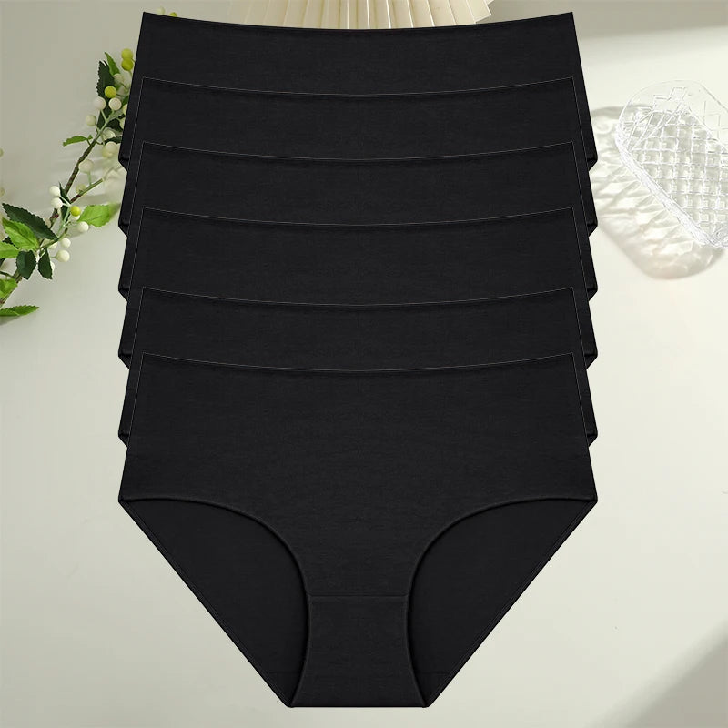 6Pcs/Set Cotton Panties Women High Waist Briefs Seamless Underwear Breathable Underpants Solid Color Panty S-2XL Intimates