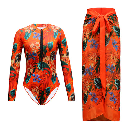 Vintage Mesh Print Swimming Suit for Women Long Sleeve High Waist One Piece Swimsuit 2025 Beach Bathing Suit Купальник