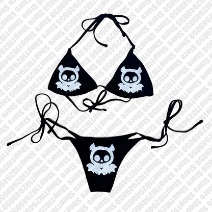 2000s  Woman Punk New Beach Swimwear Emo Girls Y2k Style Gothic Grunge Swimsuit  Bikini Y2K Bathing Suits Halter Strappy Lace Up
