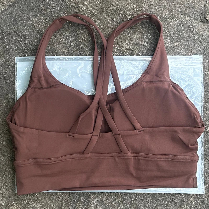 Solid Color Women Cross Back  Bra Fitness Underwear Soft Fitness Sport Bra Top Gym Yoga Athletic Workout With Chest Pad
