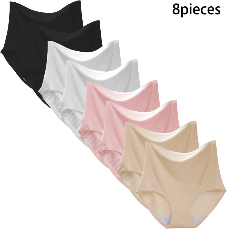 8 pieces Ice silk Women Underwear Slim Belly Tight fit Pants Seamless Triangular Briefs Soft Lingerie Elastic Panties Large Size
