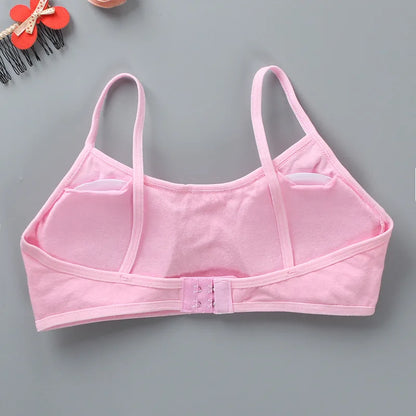 Girls Sports Bra Underwear Double Layer Thin Cotton Summer Suspender Bras with Breathable Sponge Pad No Steel Rings Training Bra