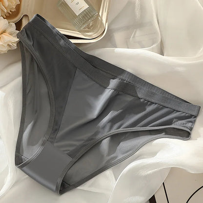 Sexy Mesh Ice Silk Solid Thin Breathable Underwear Middle Waist Elasticity Panties Women Seamless Comfortable Intimate Briefs