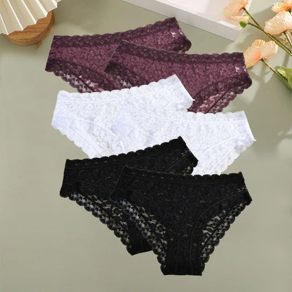 6PCS/Set Women Sexy Lace Panties Low Waist Briefs Hollow Out Comfortable Breathable Lingerie Floral Embroidery Ladies Underpants