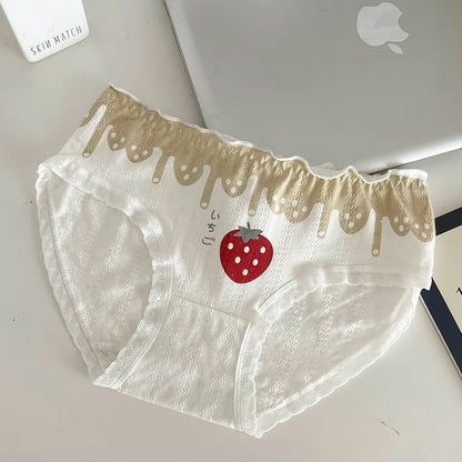 1pcs Bag Hip Bilateral Curled Ice Silk Panties Strawberry Print Low-rise Flashing Ladies Briefs Low-rise Underwear Women 2026