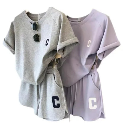 2 Piece Set Women Summer Sleepwear Loose Short Sleeve T-Shirt Casual Shorts Sports Print Letter Suit Large Size Short Pajamas