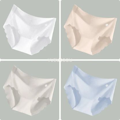 4PCS Ice Silk Seamless Underwear Ultra-thin Women's Panties Sexy Transparent Stretch Briefs High Waist Comfortable Lingerie M-XL