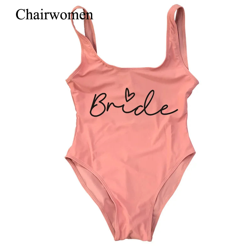Hen Party Swimsuits One-Piece Team Bride Swimwear Bride To Be Woman Pink Swimwear Bachelorette Beatchwear Bathing Suits