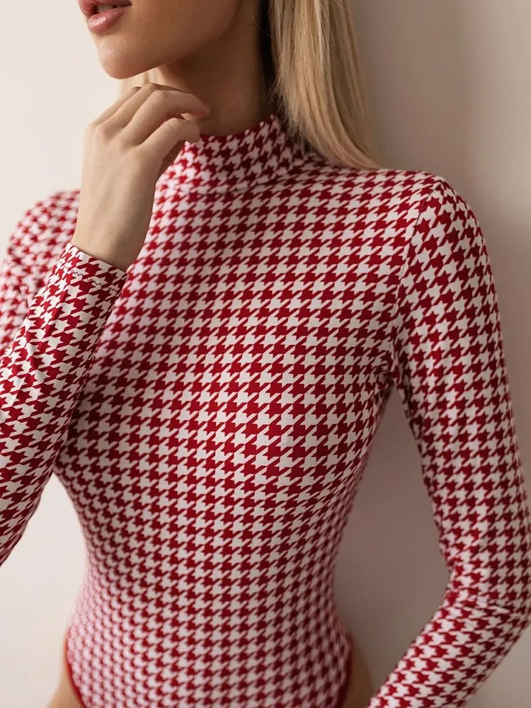 Spring/summer women's tights tops fashionable long-sleeved printed bodysuits