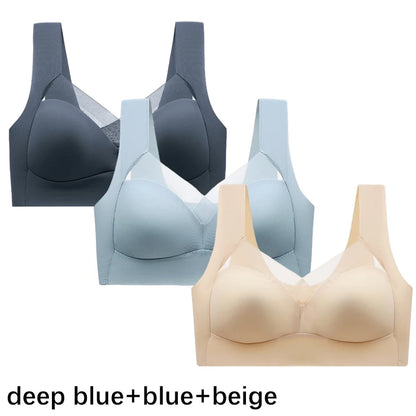 FallSweet 3PCS Plus Size Seamless Sport Bra for Woman Lace Wireless Bralette Shockproof Beautiful Back Bra Comfort Gym Underwear