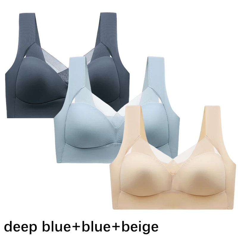 FallSweet 3PCS Plus Size Seamless Sport Bra for Woman Lace Wireless Bralette Shockproof Beautiful Back Bra Comfort Gym Underwear
