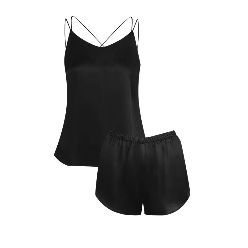 6A Thicken 100% Mulberry Silk Pajamas Women Summer Short Sets Pajamas Suit Set Female Two-piece Suit Short-sleeved Silk Home