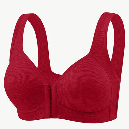 Women's Bra Pure Cotton Front Button Bra Anti Sagging No Steel Ring Comfortable Fabric Middle-aged Elderly Mothers' Underwear