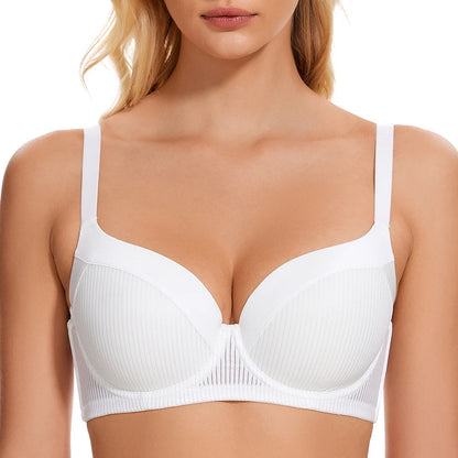 Sheroine Plus Size T-Shirt Bra, Push Up Underwire Lightly Padded Full Coverage Plunge Bras for Women Supportive Comfort