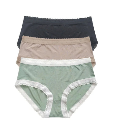 3Pcs/Set Low Rise Briefs Women Ice Silk Panties Breathable Seamless Underwear Solid Color Female Underpants Sexy Lingerie M-XL