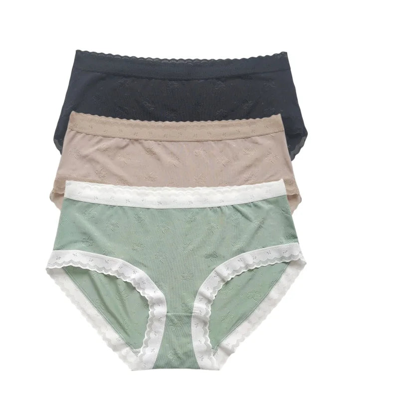 3Pcs/Set Low Rise Briefs Women Ice Silk Panties Breathable Seamless Underwear Solid Color Female Underpants Sexy Lingerie M-XL