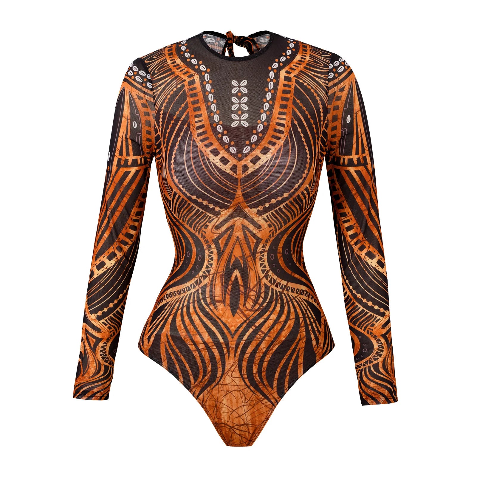 Vintage Mesh Print Swimming Suit for Women Long Sleeve High Waist One Piece Swimsuit 2025 Beach Bathing Suit Купальник