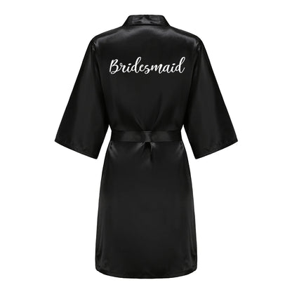 Black Women Silky Satin Robe Wedding Bridal Party Bride Bridesmaid Robes Kimono Loungewear Dressing Gowns
