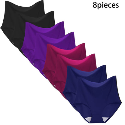 8 pieces Ice silk Women Underwear Slim Belly Tight fit Pants Seamless Triangular Briefs Soft Lingerie Elastic Panties Large Size