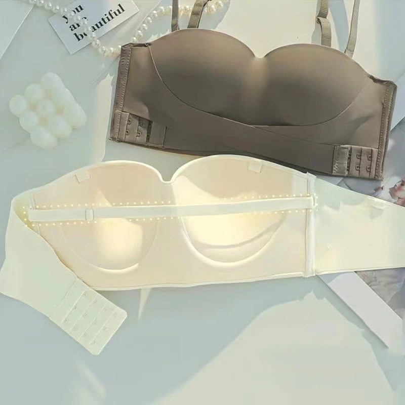 Big Breasts Underwear Sexy Lingerie S-Xl Plus Size Front Buckle Seamless One-piece Bra Cup Invisible Strapless Bra For Women
