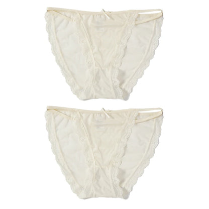 2PCS Mesh Satin Half Pack Panties Women's Ice Silk Low Rise Soft Intimates Breathable Sexy Lace Underpants Light Silky Briefs
