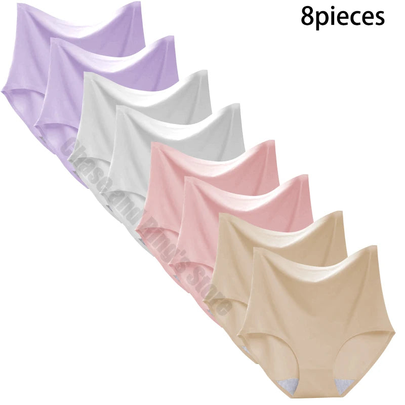 8 pieces Ice silk Women Underwear Slim Belly Tight fit Pants Seamless Triangular Briefs Soft Lingerie Elastic Panties Large Size