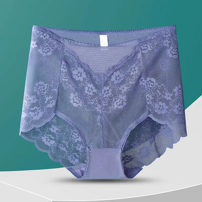 Women High Waist Plus Size Panties Sexy Lace Mesh Floral Transparent Briefs Fashion Underpants Lingerie  Seamless Underwear