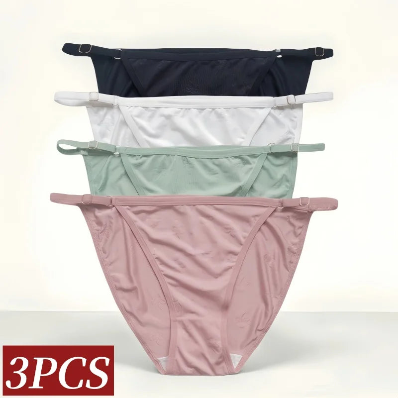 3Pcs/Set Ice Silk Panties Women Low Rise Briefs Brazilian Panties Solid Color Underwear Female Underpants Sexy Lingerie S-XL