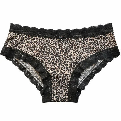 European and American Seamless Silk Skating Silk Printing Ladies Low-waist Leopard-print Panties Women's Lace Women's Briefs