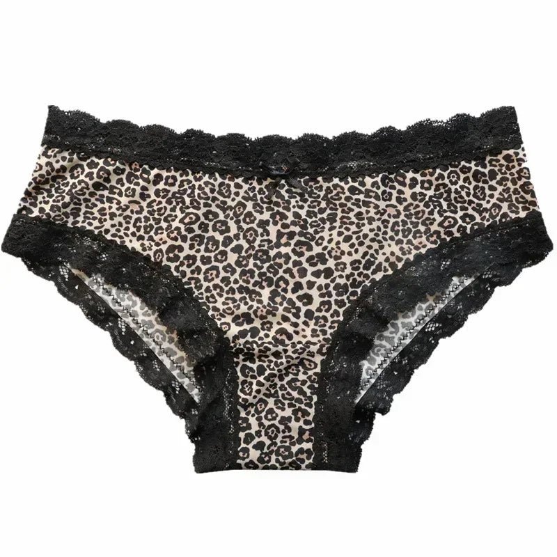 European and American Seamless Silk Skating Silk Printing Ladies Low-waist Leopard-print Panties Women's Lace Women's Briefs