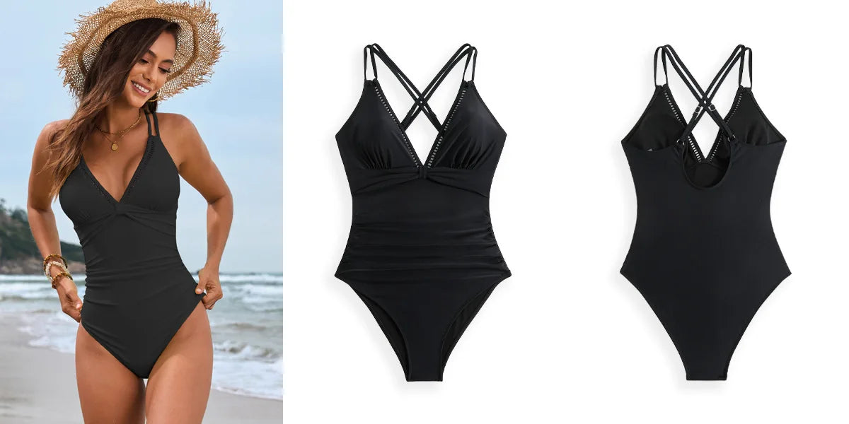Women One Piece Swimsuit 2025 Tummy Control Ruched Bathing Suit Slimming Push Up Swimwear