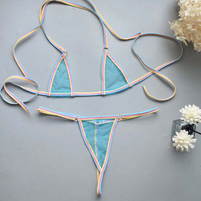 Women's Lingerie Set Sheer Mesh Design Bikini & Thong Comfort Stylish Nightwear Underwear for Women Available in 6 Colors S-XL