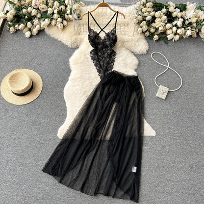 Women Strap Hollow Out Backless French Style Striped Erotic Playsuits Cosplay Slim Fit Underwear Black Lingerie Sexy Bodysuits